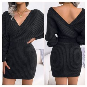 Black Rib-Knit Sweater Dress